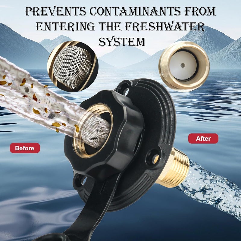Pongle Rv Water Connection Inlet, Water Fill Inlet Flange Brass with Check Valve for RV, Campers vehicles equipped with water Systems Black 1 Pcs - Image 5